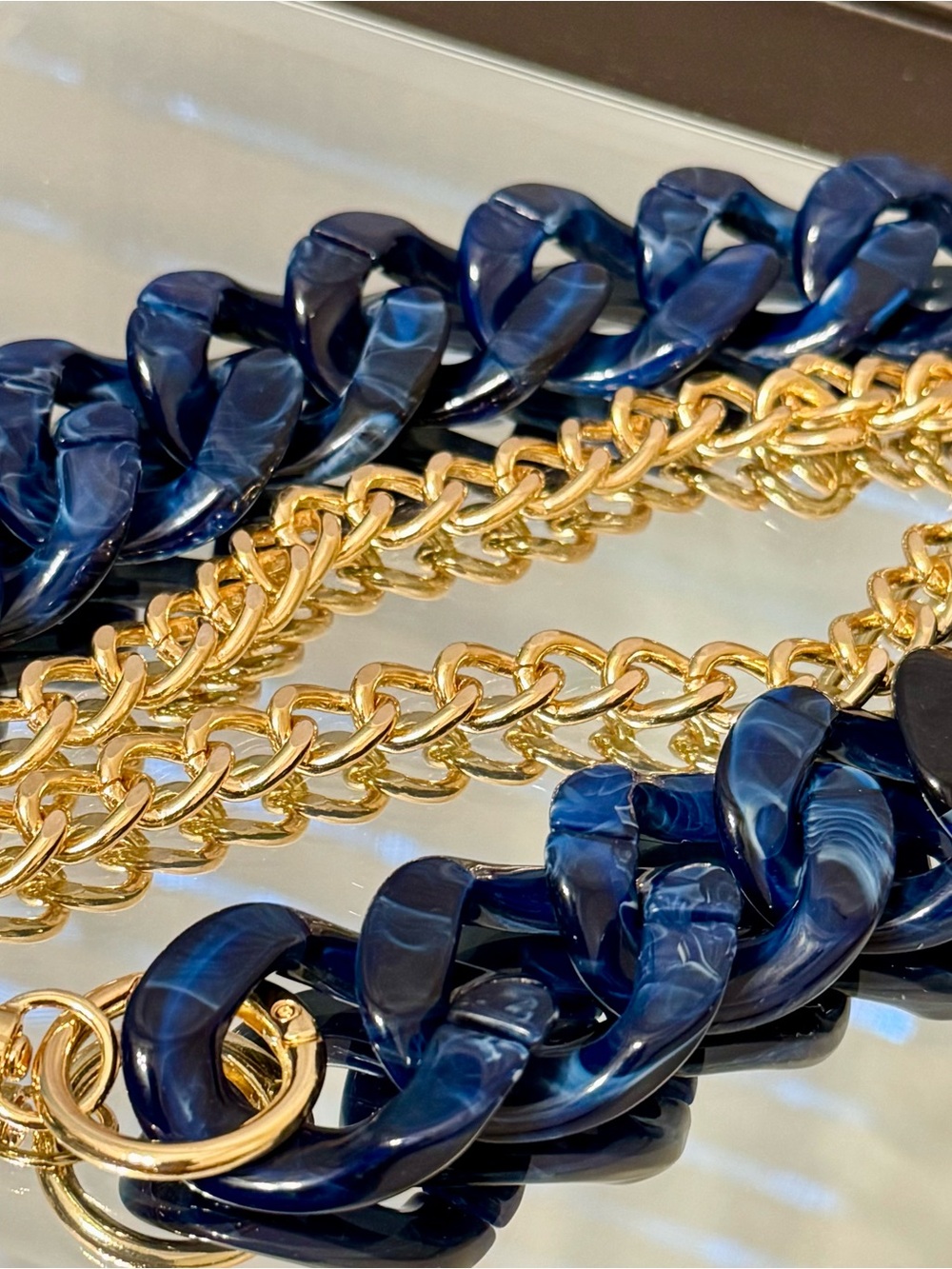 New Gold Chain with Glossy Navy Marbled Chain Duo